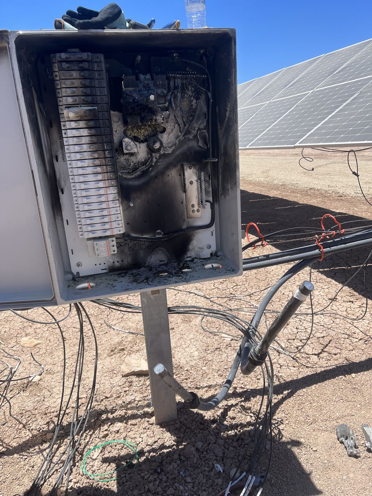 damaged electrical combiner box